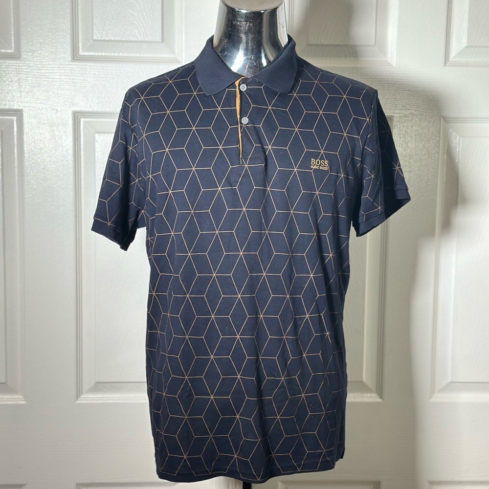 BOSS Men's Navy Geometric Polo Shirt